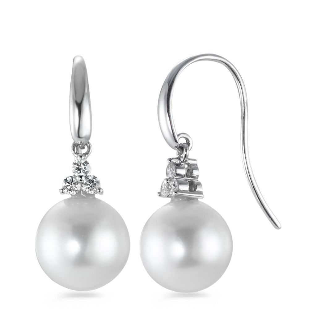 Orecchini Oro bianco 750/18 carati Diamante 0.20 ct, 6 pietra, w-si Perla coltivata d'acqua dolce bianco, 2 Perla, 10 mm