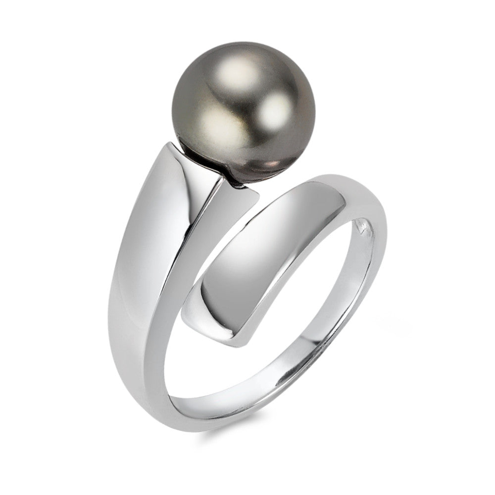 Anello Oro bianco 750/18 carati Perla di Tahiti Grigio, 9.5 mm