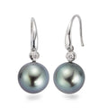 Orecchini Oro bianco 750/18 carati Diamante 0.09 ct, 2 pietra, w-si Perla di Tahiti Grigio, 2 Perla, 10 mm