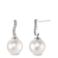 Orecchini Oro bianco 750/18 carati Diamante 0.13 ct, w-si Perla coltivata d'acqua dolce, 12 Perla, 10 mm