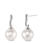 Orecchini Oro bianco 750/18 carati Diamante 0.13 ct, w-si Perla coltivata d'acqua dolce, 12 Perla, 10 mm