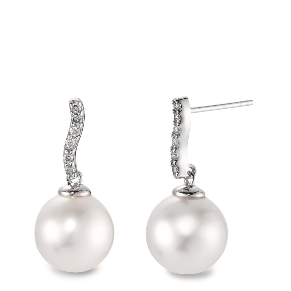 Orecchini Oro bianco 750/18 carati Diamante 0.13 ct, w-si Perla coltivata d'acqua dolce, 12 Perla, 10 mm