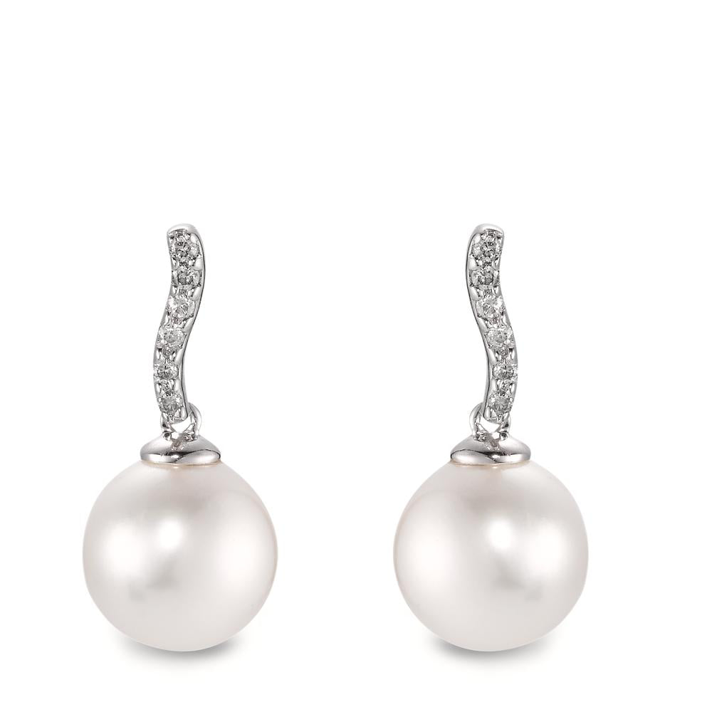 Orecchini Oro bianco 750/18 carati Diamante 0.13 ct, w-si Perla coltivata d'acqua dolce, 12 Perla, 10 mm