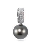 Ciondolo Oro bianco 750/18 carati Diamante 0.20 ct, 20 pietra, w-si Perla di Tahiti antracite, 12.5 mm