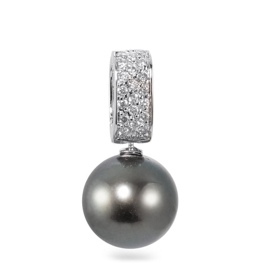 Ciondolo Oro bianco 750/18 carati Diamante 0.20 ct, 20 pietra, w-si Perla di Tahiti antracite, 12.5 mm