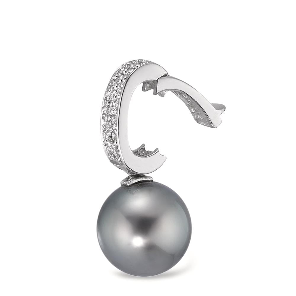 Ciondolo Oro bianco 750/18 carati Diamante 0.20 ct, 20 pietra, w-si Perla di Tahiti antracite, 12.5 mm