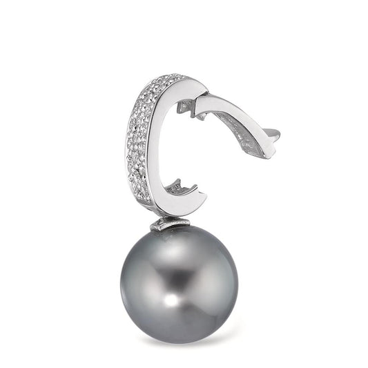 Ciondolo Oro bianco 750/18 carati Diamante 0.20 ct, 20 pietra, w-si Perla di Tahiti antracite, 12.5 mm