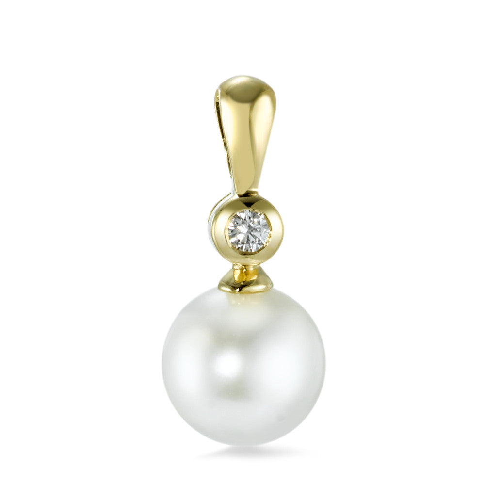 Ciondolo Oro giallo 750/18 carati Diamante 0.035 ct, w-si Perla coltivata d'acqua dolce