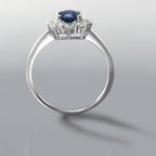 Anello Oro bianco 750/18 carati Zaffiro blu, 0.88 ct, Diamante 0.555 ct, 10 pietra, w-si