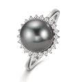 Anello Oro bianco 750/18 carati Diamante 0.27 ct, 22 pietra, w-si Perla di Tahiti Grigio, 10 mm