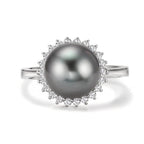Anello Oro bianco 750/18 carati Diamante 0.27 ct, 22 pietra, w-si Perla di Tahiti Grigio, 10 mm