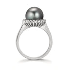 Anello Oro bianco 750/18 carati Diamante 0.27 ct, 22 pietra, w-si Perla di Tahiti Grigio, 10 mm