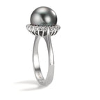 Anello Oro bianco 750/18 carati Diamante 0.27 ct, 22 pietra, w-si Perla di Tahiti Grigio, 10 mm