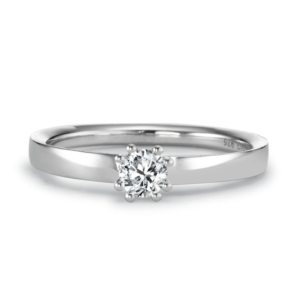 Anello solitario Argento Zirconia [rund], 4 mm rodiato