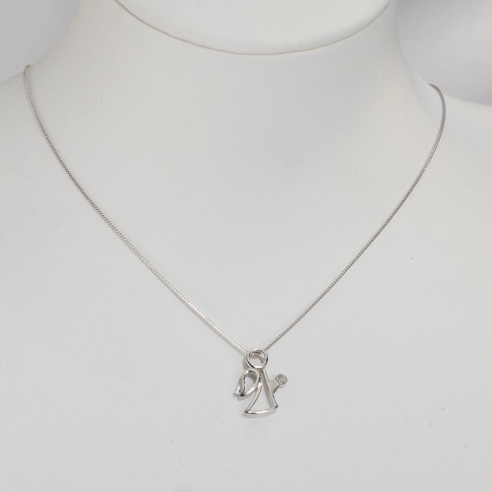 Ciondolo Oro bianco 750/18 carati Diamante 0.007 ct, w-si Angelo
