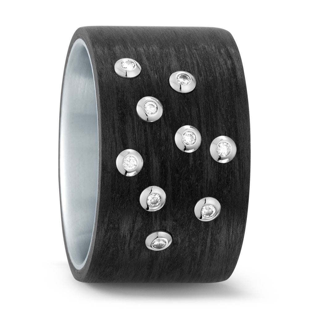 Anello Acciaio inossidabile, Carbonio, Oro bianco 750/18 carati