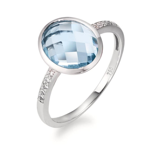 Anello Oro bianco 750/18 carati Diamante 0.05 ct, 10 pietra, [Brillant], w-si, Topazio blu