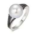 Anello Oro bianco 750/18 carati Diamante nero, 0.19 ct, 48 pietra, [Achtkant] Perla coltivata d'acqua dolce, 10.5 mm