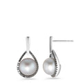 Orecchini Oro bianco 750/18 carati Diamante nero, 0.24 ct, 62 pietra, [Achtkant] Perla coltivata d'acqua dolce bianco, 2 Perla, 8.5 mm