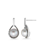 Orecchini Oro bianco 750/18 carati Diamante nero, 0.24 ct, 62 pietra, [Achtkant] Perla coltivata d'acqua dolce bianco, 2 Perla, 8.5 mm