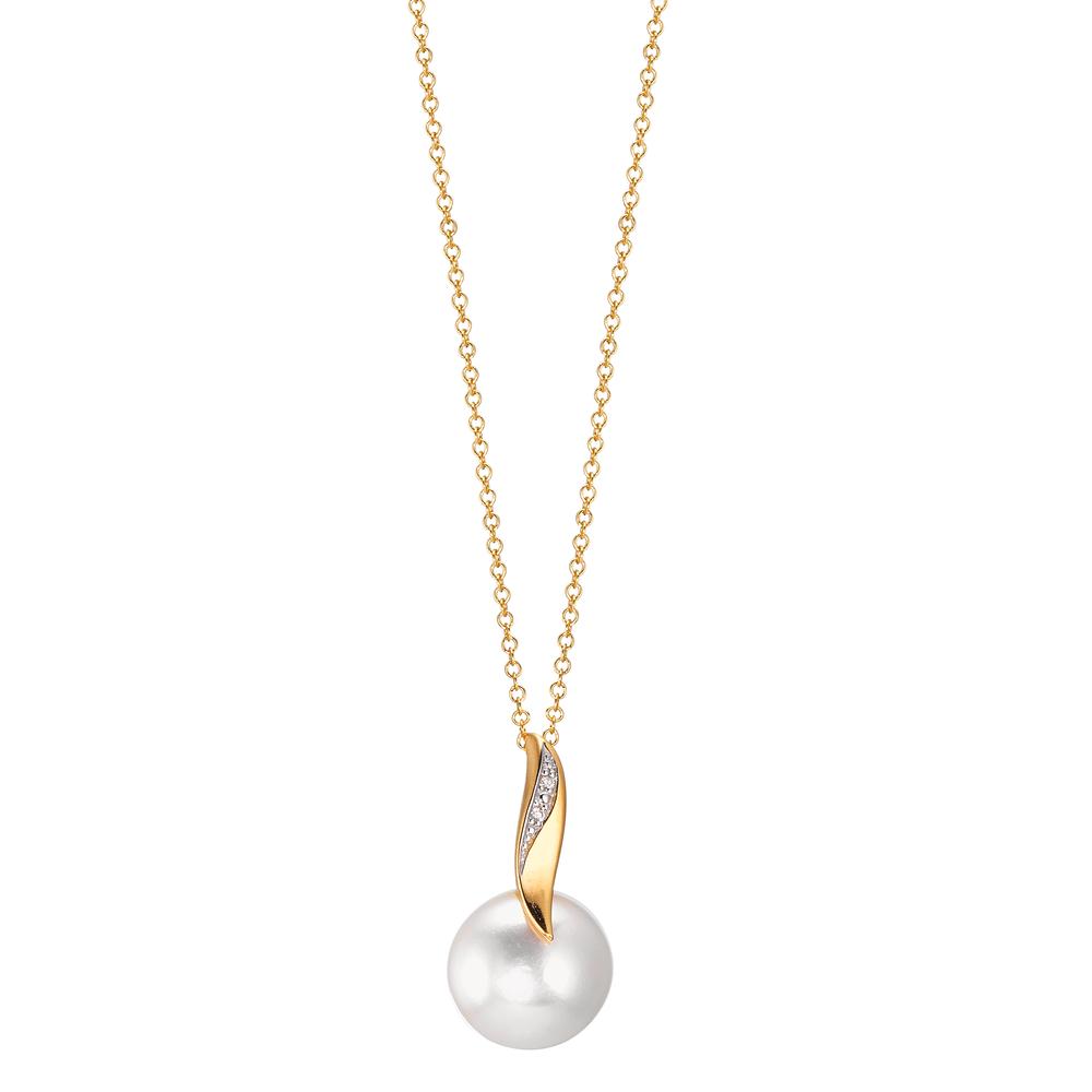 Catena con ciondolo Oro giallo 750/18 carati, Oro bianco 750/18 carati Diamante bianco, 0.01 ct, 2 pietra, [Brillant], w-si Perla coltivata d'acqua dolce 40-42 cm