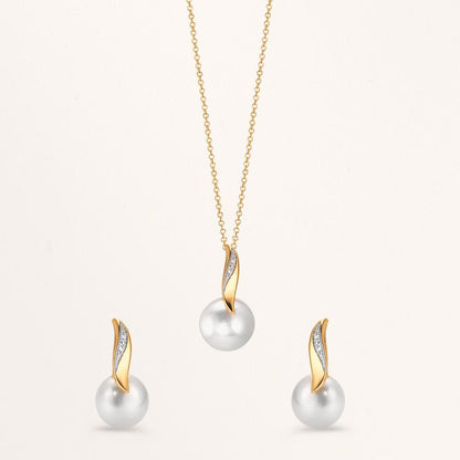 Orecchini a bottone Oro giallo 750/18 carati Diamante bianco, 0.10 ct, 2 pietra, [Brillant], w-si Perla coltivata d'acqua dolce bianco, 2 Perla, 7 mm