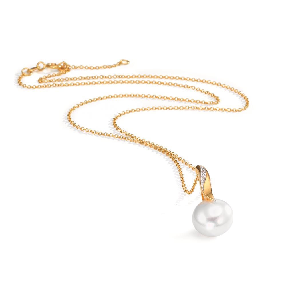 Catena con ciondolo Oro giallo 750/18 carati, Oro bianco 750/18 carati Diamante bianco, 0.01 ct, 2 pietra, [Brillant], w-si Perla coltivata d'acqua dolce 40-42 cm