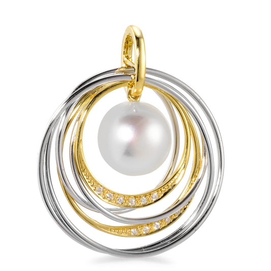 Ciondolo Oro giallo 750/18 carati, Oro bianco 750/18 carati Diamante bianco, 0.04 ct, 12 pietra, [Brillant], w-si Perla coltivata d'acqua dolce, 9.5 mm Ø25 mm