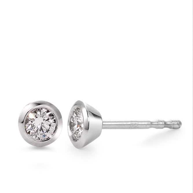 Orecchini a bottone Oro bianco 750/18 carati Diamante bianco, 0.10 ct, 2 pietra, [Brillant], w-si Ø4 mm
