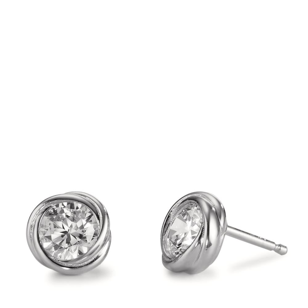 Orecchini a bottone Argento Zirconia rodiato Ø8 mm