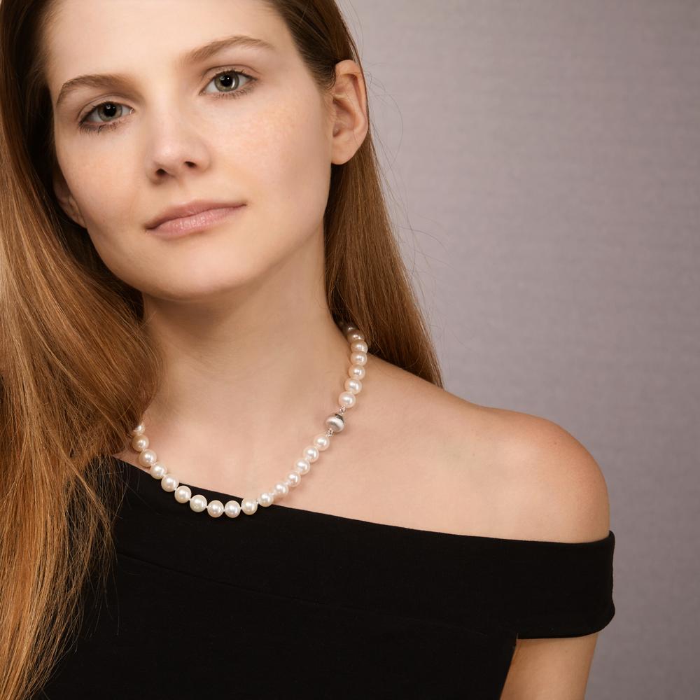 Collana Argento rodiato Perla coltivata d'acqua dolce bianco 9-9.5 mm 45 cm