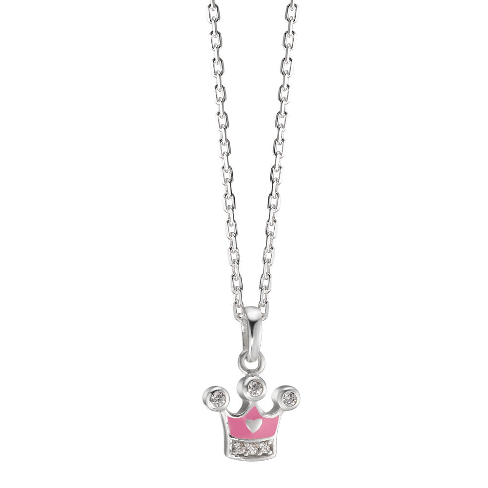 Catena con ciondolo Argento Zirconia 6 pietra laccato Corona 36-38 cm Ø10 mm