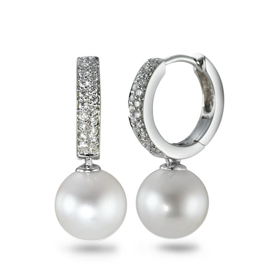 Orecchini circolari Oro bianco 750/18 carati Diamante 0.23 ct, 38 pietra, w-si Perla coltivata d'acqua dolce bianco, 2 Perla, 8 mm