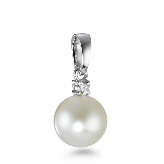 Ciondolo Oro bianco 750/18 carati Diamante 0.03 ct, w-si Perla coltivata d'acqua dolce bianco, 8 mm