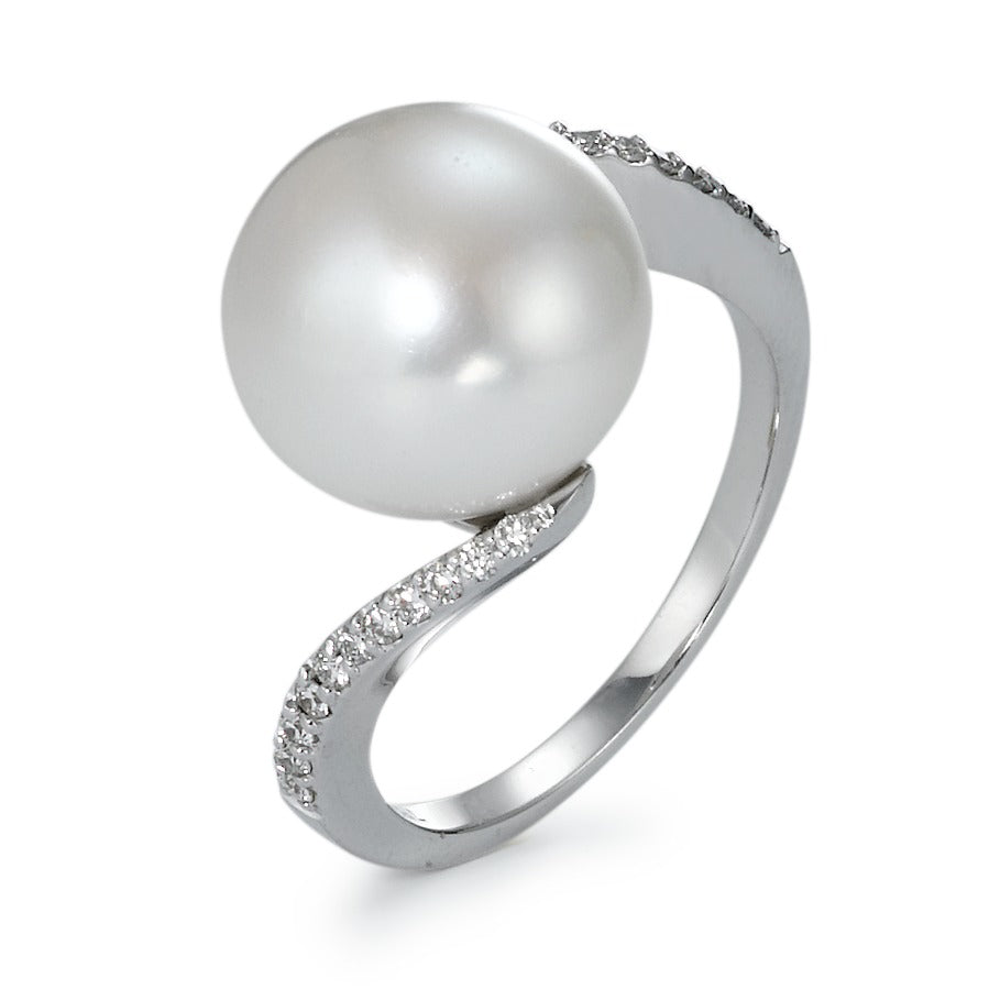 Anello Oro bianco 750/18 carati Diamante 0.16 ct, 22 pietra, w-si Perla coltivata d'acqua dolce, 22 Perla, 11 mm