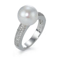 Anello Oro bianco 750/18 carati Diamante 0.32 ct, 66 pietra, w-si Perla coltivata d'acqua dolce bianco, 10 mm