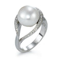 Anello Oro bianco 750/18 carati Diamante 0.13 ct, 40 pietra, w-si Perla coltivata d'acqua dolce bianco, 11 mm