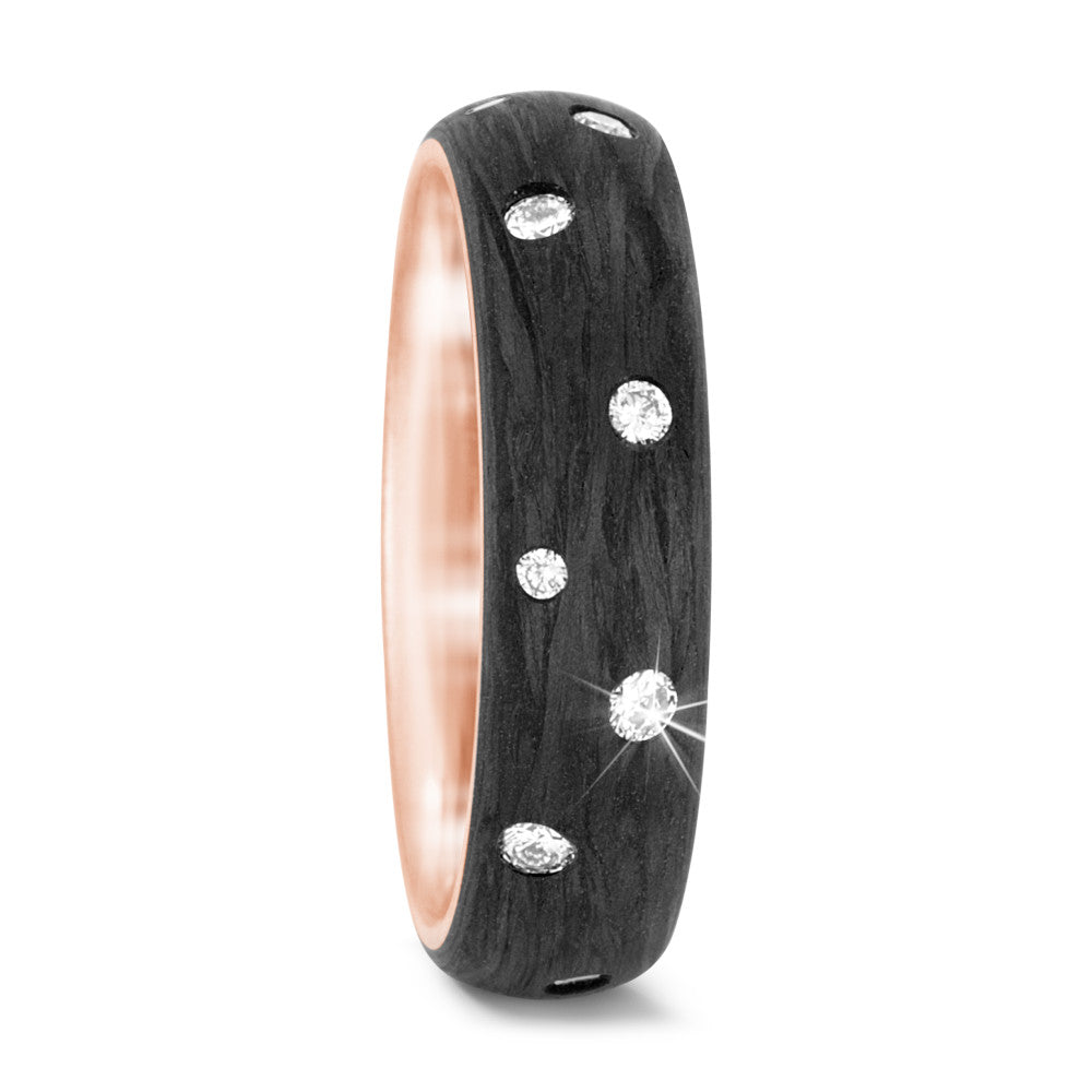 Anello Oro rosa 750/18 carati, Carbonio Diamante 0.36 ct, 16 pietra, w-si