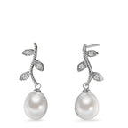 Orecchini Argento Zirconia 6 pietra rodiato Perla coltivata d'acqua dolce, 8.5 mm