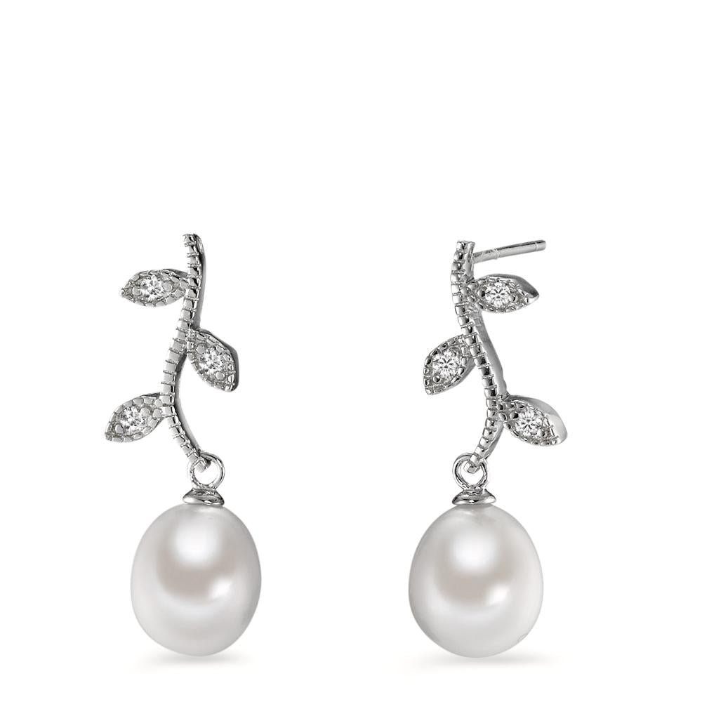 Orecchini Argento Zirconia 6 pietra rodiato Perla coltivata d'acqua dolce, 8.5 mm