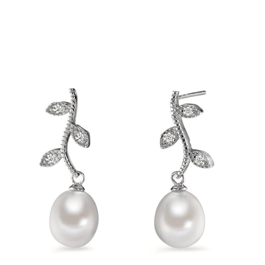 Orecchini Argento Zirconia 6 pietra rodiato Perla coltivata d'acqua dolce, 8.5 mm
