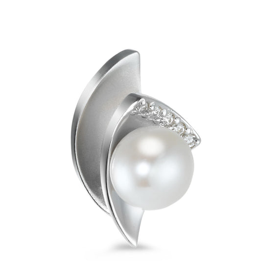 Ciondolo Argento Zirconia 5 pietra rodiato Perla coltivata d'acqua dolce bianco, 8 mm