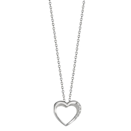 Catena con ciondolo Argento Zirconia 5 pietra rodiato Cuore 42 cm Ø12 mm