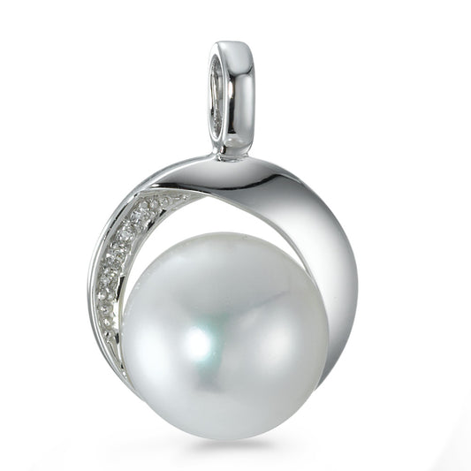 Ciondolo Oro bianco 750/18 carati Diamante 0.02 ct, 4 pietra, [Brillant], w-si Perla coltivata d'acqua dolce 9.5-10 mm Ø13 mm