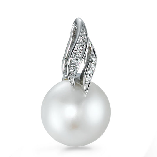 Ciondolo Oro bianco 750/18 carati Diamante 0.04 ct, 9 pietra, [Brillant], w-si Perla coltivata d'acqua dolce 9.5-10 mm