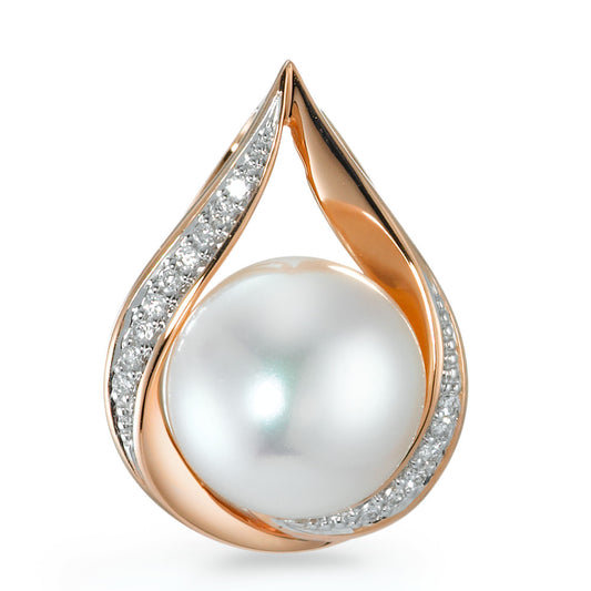 Ciondolo Oro rosso 750/18 carati Diamante 0.06 ct, 15 pietra, [Brillant], w-si Perla coltivata d'acqua dolce 9.5-10 mm