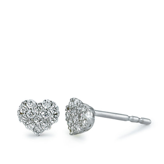 Orecchini a bottone Oro bianco 750/18 carati Diamante 0.20 ct, 26 pietra, [Brillant], w-si Cuore Ø5 mm