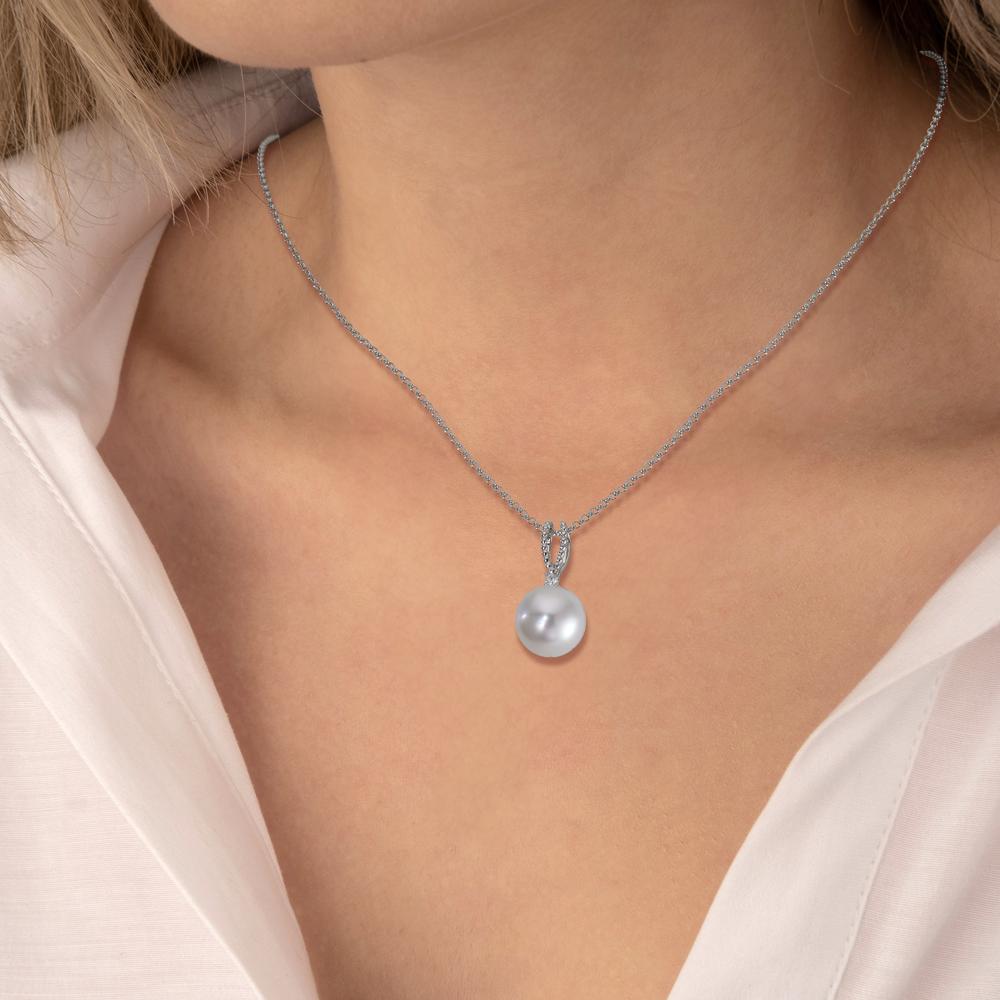 Ciondolo Oro bianco 750/18 carati Diamante 0.02 ct, [Brillant], p1 Perla coltivata d'acqua dolce
