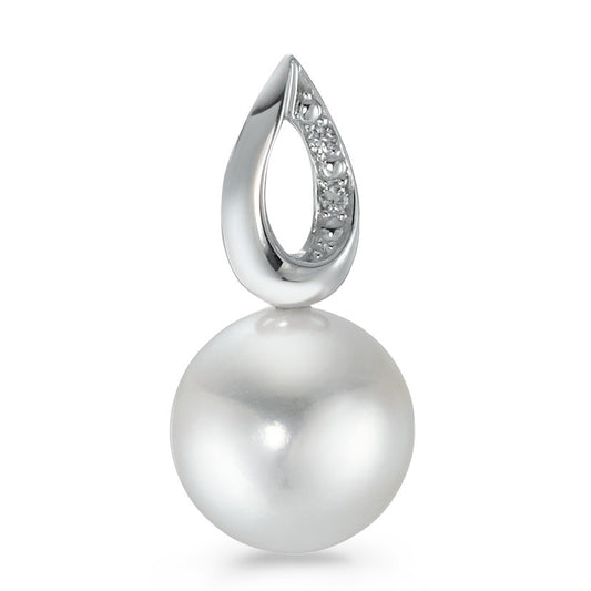 Ciondolo Oro bianco 750/18 carati Diamante 0.01 ct, 2 pietra, [Brillant], p1 Perla coltivata d'acqua dolce 8.5-9 mm
