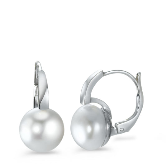 Orecchini Oro bianco 375/9K Perla coltivata d'acqua dolce bianco, 2 Perla, 8.5 mm